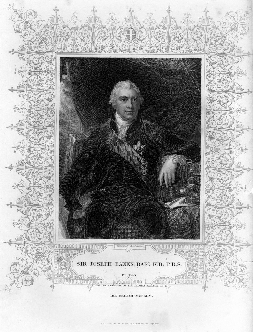 सर जोसेफ बैंक 1743-1820, अंग्रेजी प्रकृतिवादी, वनस्पति विज्ञानी और विज्ञान संरक्षक, 19 वीं शताब्दी। द्वारा एच। रॉबिन्सन
