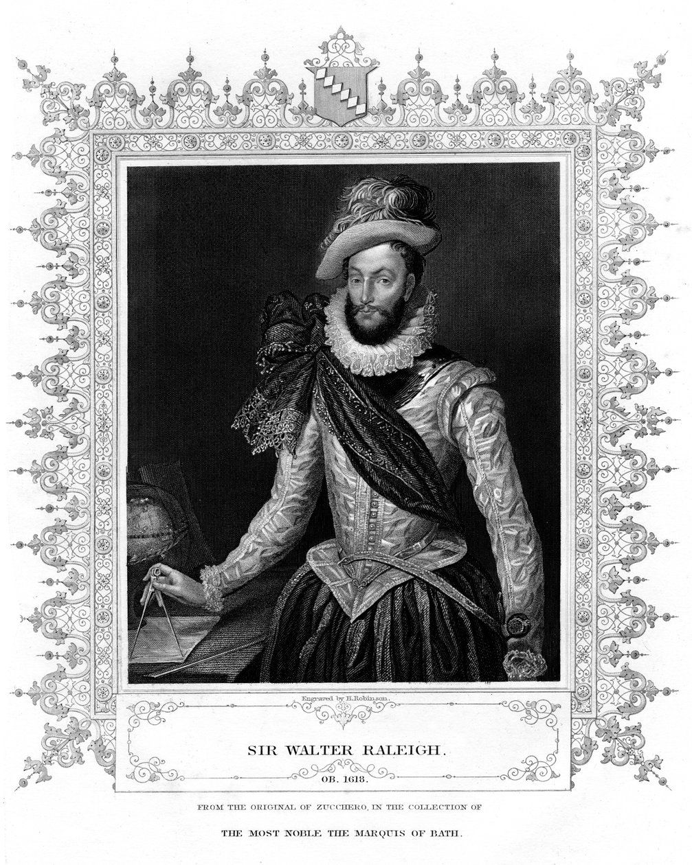 सर वाल्टर रैले, लेखक, कवि, दरबारी और खोजकर्ता, 19 वीं शताब्दी। द्वारा एच। रॉबिन्सन