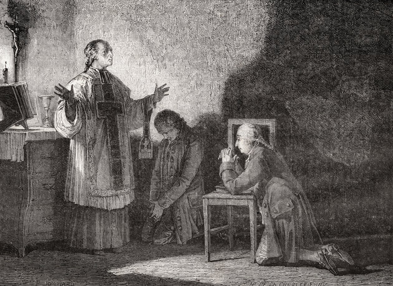 लुई XVI (1754-93) प्रार्थना से पहले प्रार्थना द्वारा एच। डी ला चारलेरी
