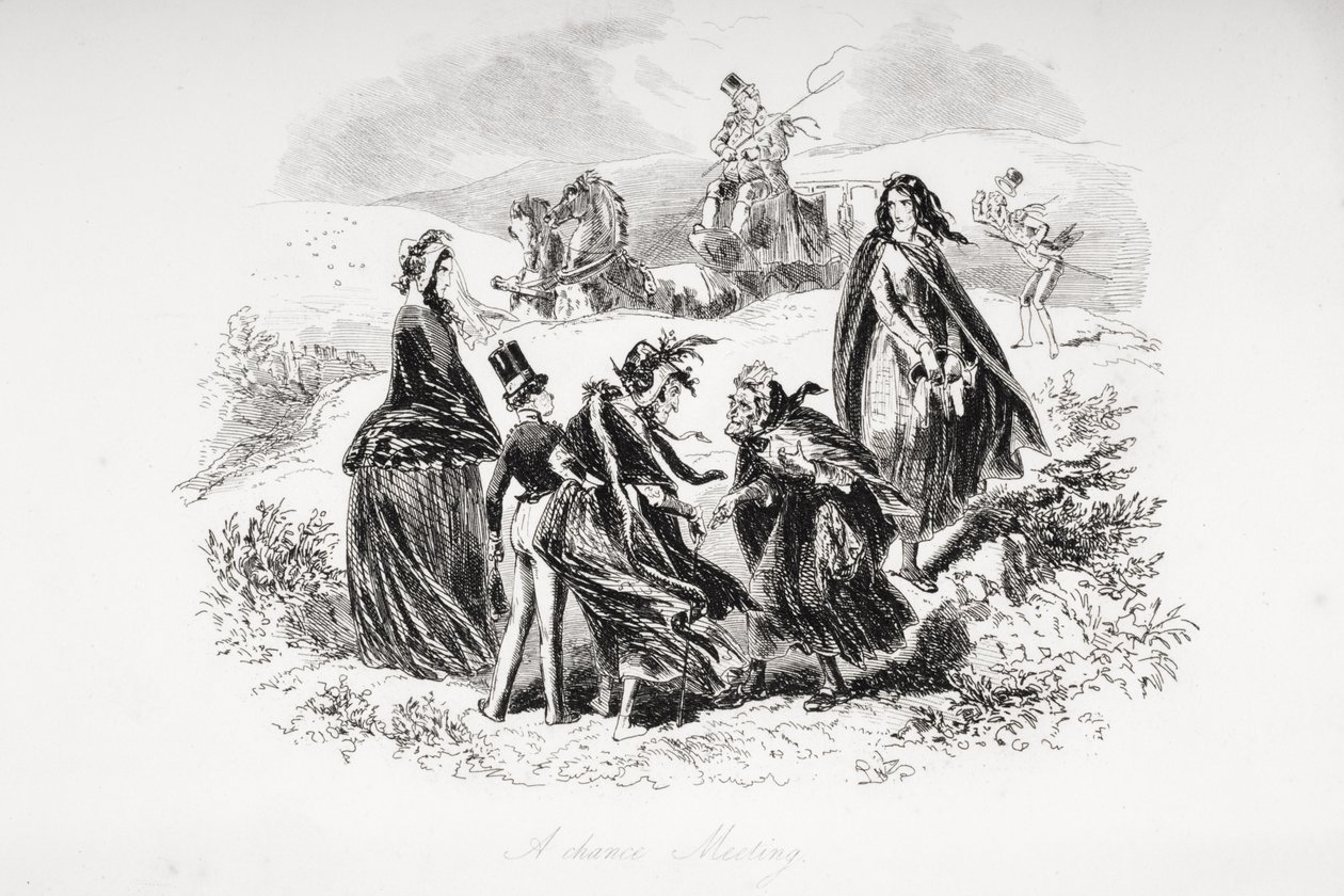 एक मौका बैठक, चार्ल्स डिकेंस (1812-70) द्वारा &39;डोंबे एंड सन&39; का चित्रण पहली बार 1848 में प्रकाशित हुआ द्वारा हबलोत नाइट ब्राउन