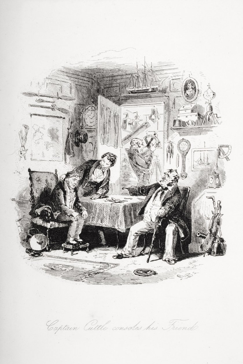 कैप्टन कटल ने अपने दोस्त को सांत्वना दी, चार्ल्स डिकेंस (1812-70) द्वारा &39;डोम्बे एंड सन&39; का चित्रण पहली बार 1848 में द्वारा हबलोत नाइट ब्राउन