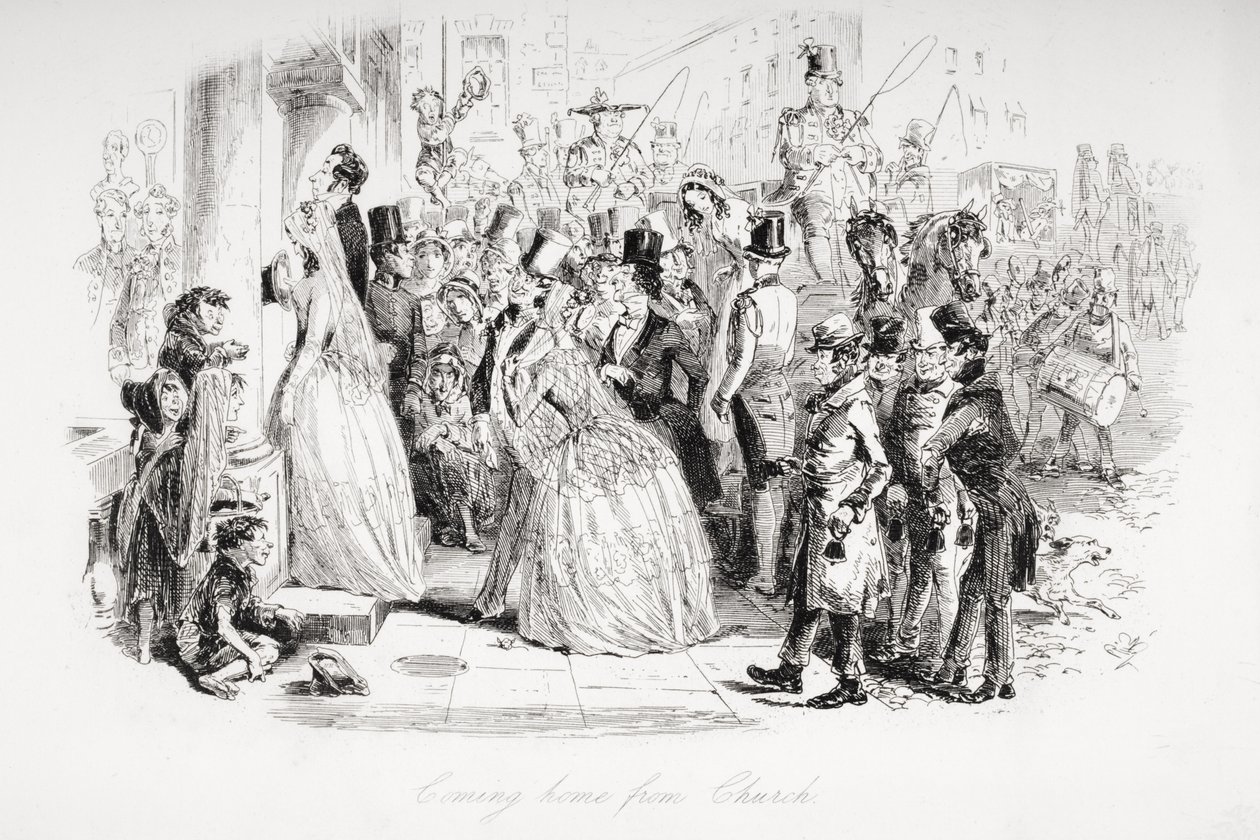 चर्च से घर आकर, चार्ल्स डिकेंस (1812-70) द्वारा &39;डोंबे एंड सन&39; का चित्रण पहली बार 1848 में प्रकाशित हुआ द्वारा हबलोत नाइट ब्राउन