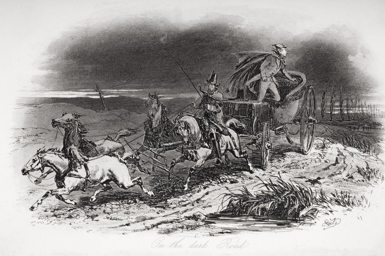 अंधेरी सड़क पर, चार्ल्स डिकेंस (1812-70) द्वारा &39;डोंबे एंड सन&39; का चित्रण पहली बार 1848 में प्रकाशित हुआ द्वारा हबलोत नाइट ब्राउन