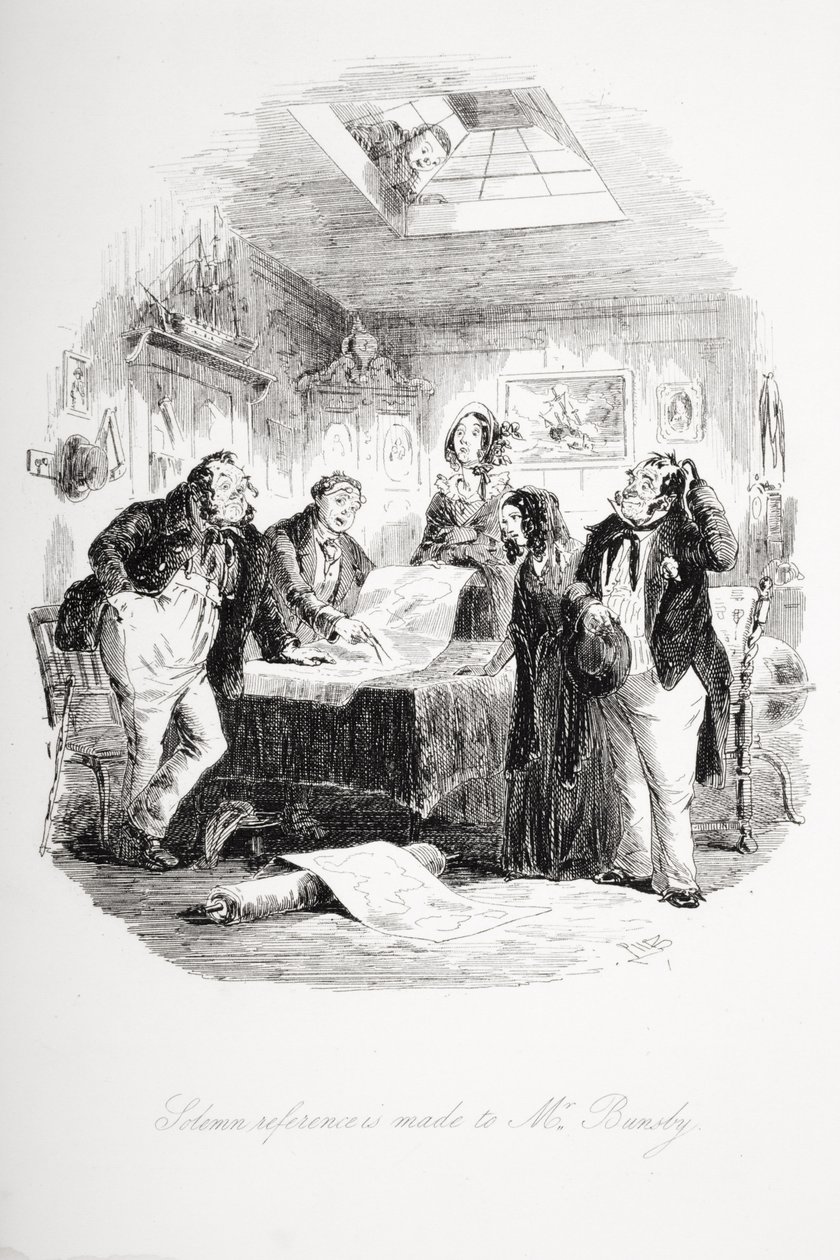 मि। बन्सबी के संदर्भ में, चार्ल्स डिकेंस (1812-70) द्वारा &39;डोंबे एंड सन&39; का चित्रण पहली बार 1848 में प्रकाशित द्वारा हबलोत नाइट ब्राउन