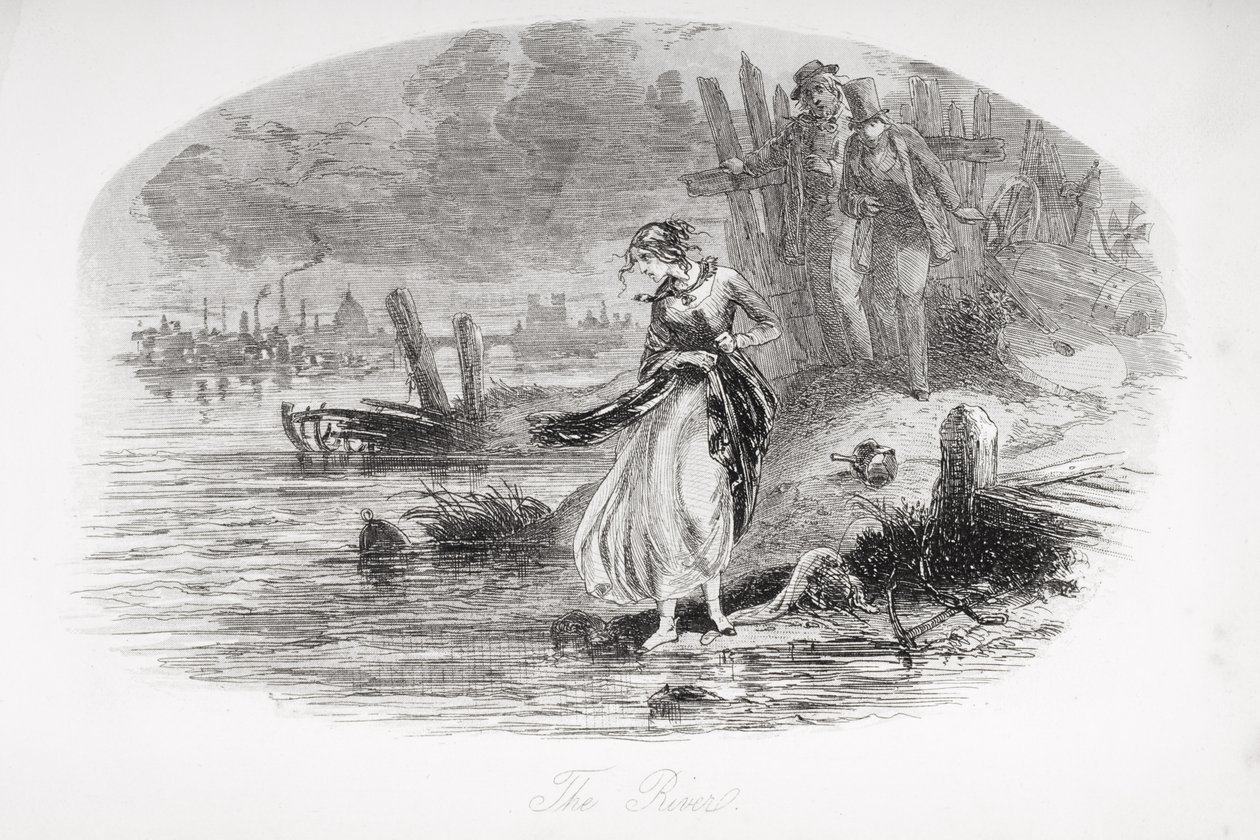द रिवर, चार्ल्स डिकेंस (1812-70) द्वारा &39;डेविड कॉपरफील्ड&39; का चित्रण पहली बार 1850 में प्रकाशित हुआ द्वारा हबलोत नाइट ब्राउन