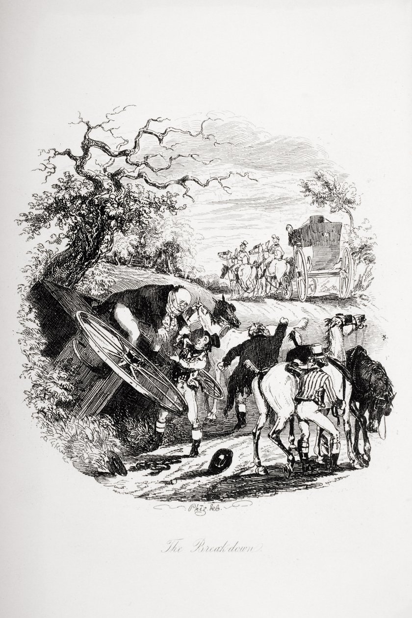 चार्ल्स डिकेंस (1812-70) द्वारा `द पिकविक पेपर्स &39;का विखंडन, चित्रण 1837 प्रकाशित हुआ द्वारा हबलोत नाइट ब्राउन