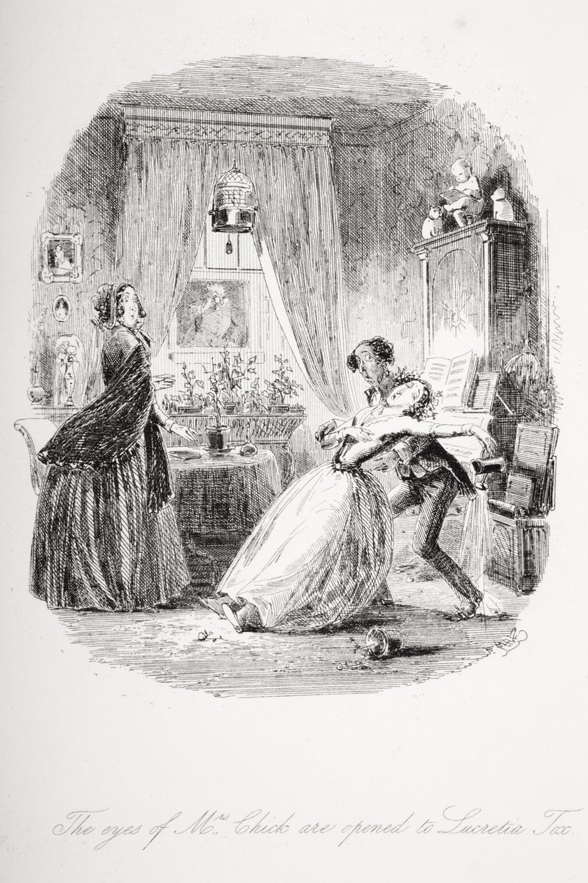 मिसेज चिकी की आँखें लुक्रेतिया टॉक्स की ओर खुलती हैं, चार्ल्स डिकेंस (1812-70) द्वारा &39;डोंबे एंड सन&39; का चित्रण पहली बार 1848 में द्वारा हबलोत नाइट ब्राउन