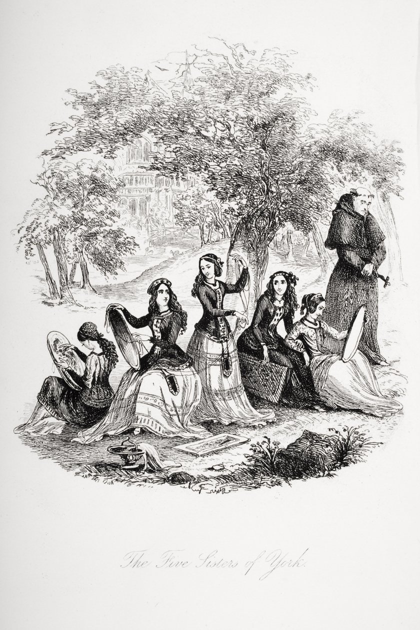 यॉर्क की पांच बहनों, चार्ल्स डिकेंस (1812-70) द्वारा `निकोलस निकोबेल &39;से चित्रण 1839 प्रकाशित हुआ द्वारा हबलोत नाइट ब्राउन
