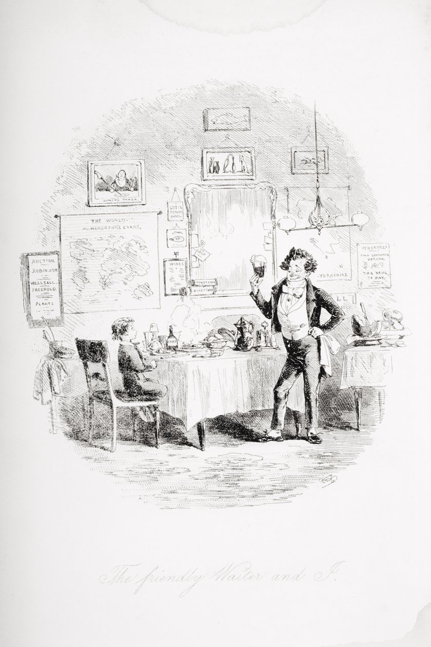चार्ल्स डिकेंस (1812-70) द्वारा &39;डेविड कॉपरफील्ड&39; का चित्रण वेटर फ्रेंडली वेटर और आई द्वारा हबलोत नाइट ब्राउन