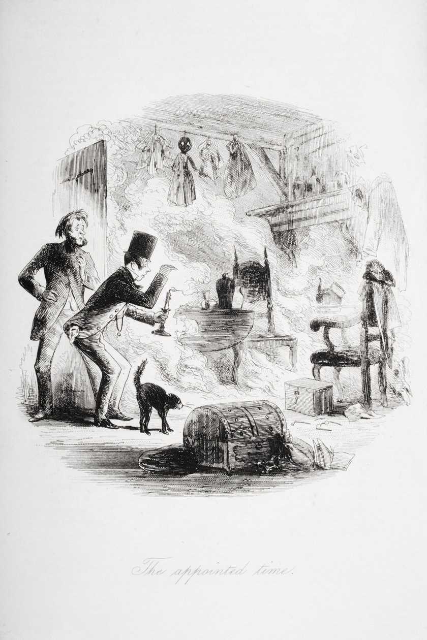 चार्ल्स डिकेंस (1812-70) द्वारा 1853 में प्रकाशित &39;ब्लेक हाउस&39; से नियत समय, चित्रण द्वारा हबलोत नाइट ब्राउन