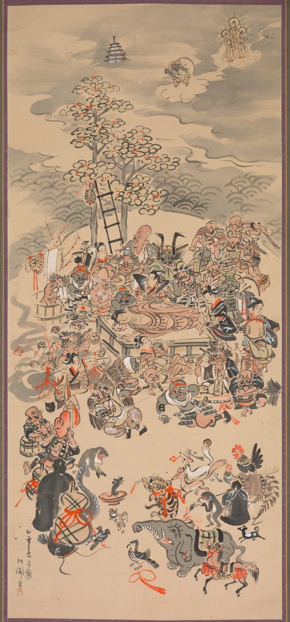 ओत्सु-ए विषय के साथ परिनिर्वाण, 1800s। द्वारा Hakuen
