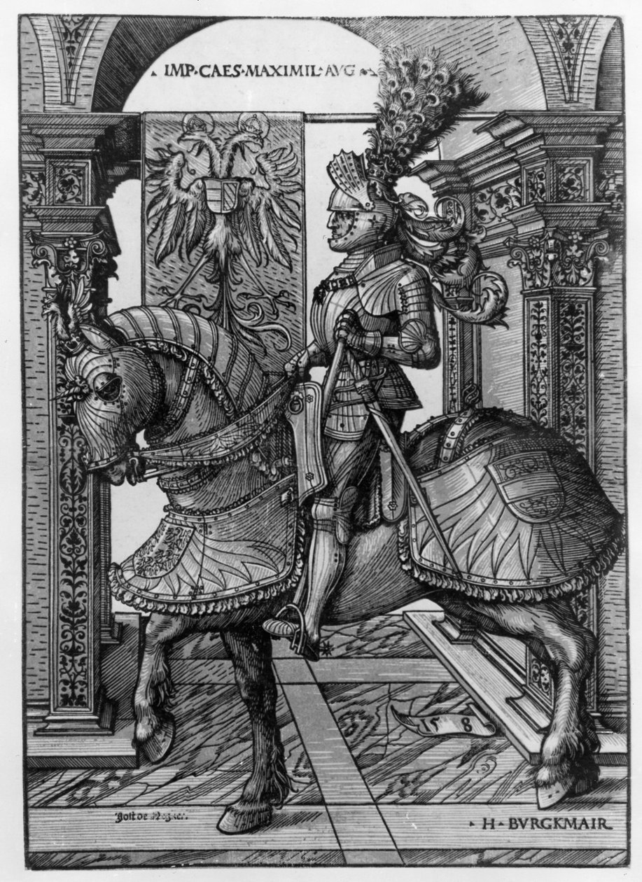 मैक्सिमिलियन I (1459-1519) c.1508 का अश्वारोही चित्र द्वारा हंस बर्गकमेयर