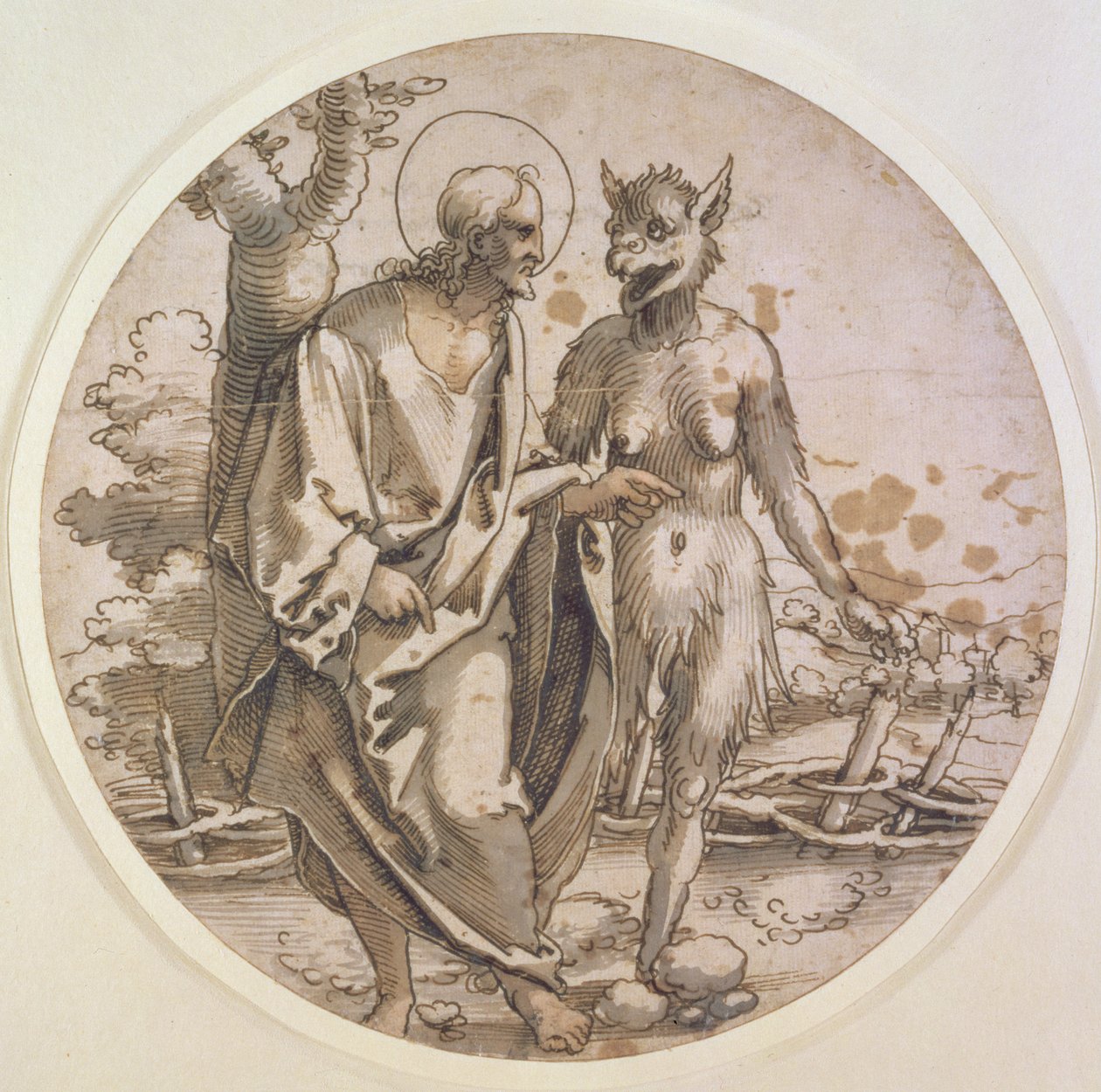 क्राइस्ट का प्रलोभन, c.1522 (कागज पर पेन und स्याही, wc और वॉश) द्वारा हंस सेबाल्ड बेहम