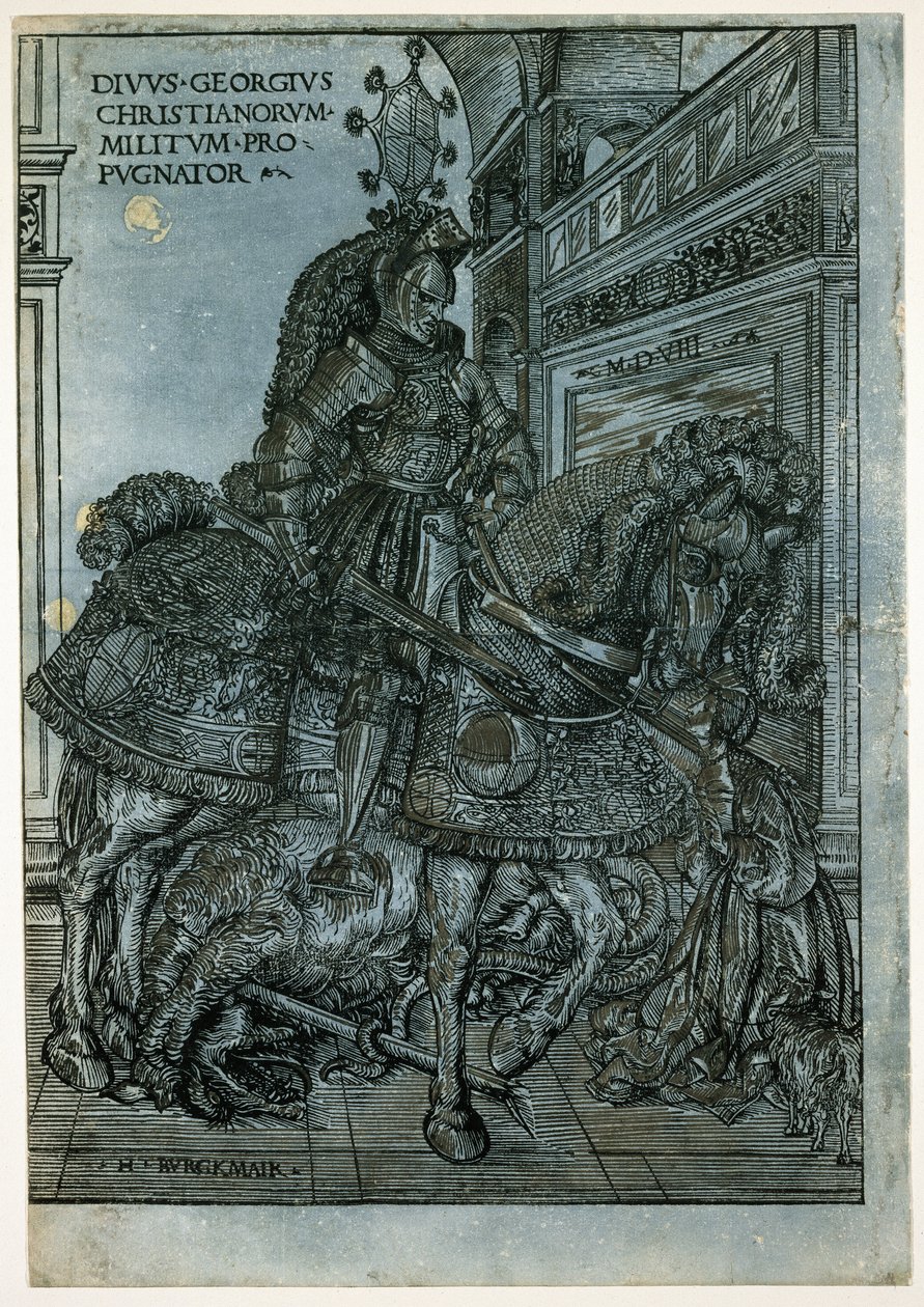 सेंट जॉर्ज ऑन हॉर्सबैक, 1508 (चीरोस्कोरो वुडकट) द्वारा हंस बर्गकमेयर