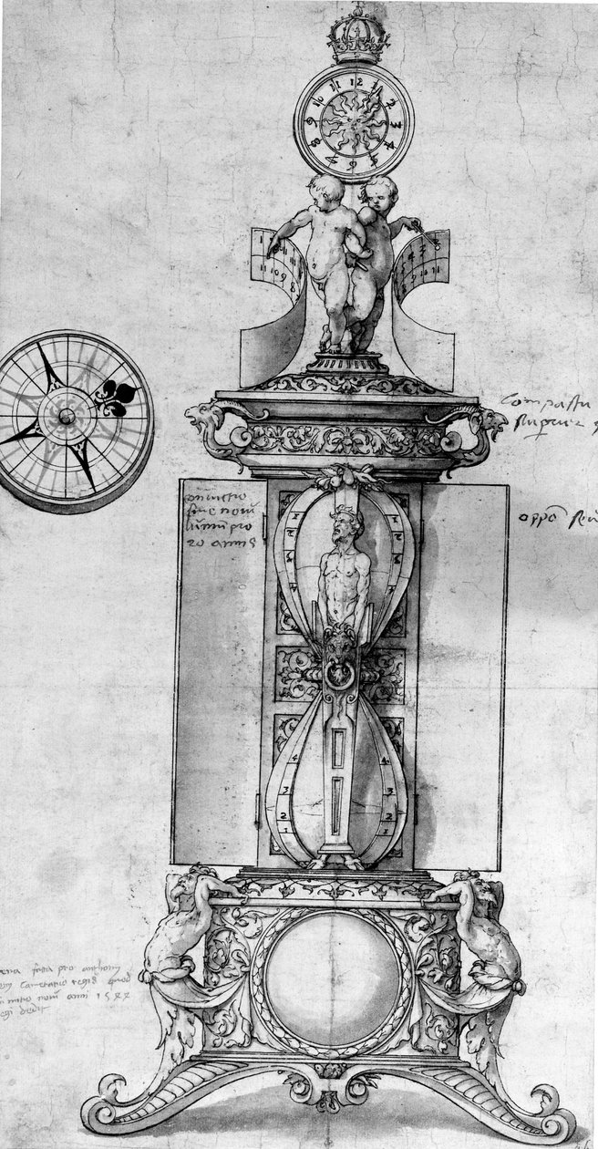 क्लॉकटाल के लिए डिज़ाइन, c.1543 (कलम और स्याही और धोने) द्वारा हंस होल्बिन द यंगर