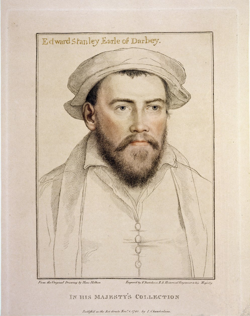 डार्बी के एडवर्ड स्टेनली अर्ल (1508-1572) फ्रांसेस्को बार्टोलोजी (1727-1815) 1793 द्वारा उत्कीर्ण द्वारा हंस होल्बिन द यंगर