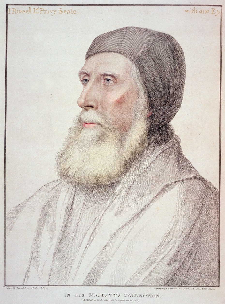बेड्सफोर्ड (1485-1555) के जॉन रसेल 1 अर्ल का चित्रण फ्रांसेस्को बार्टोलोजी (1727-1815) द्वारा उकेरा गया द्वारा हंस होल्बिन द यंगर