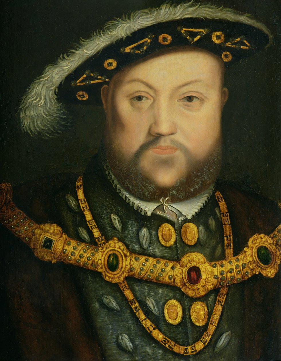 हेनरी VIII (1491-1547) की पोर्ट्रेट एक ज्वेल्ड चेन और फर रॉब्स में द्वारा हंस होल्बिन द एल्डर