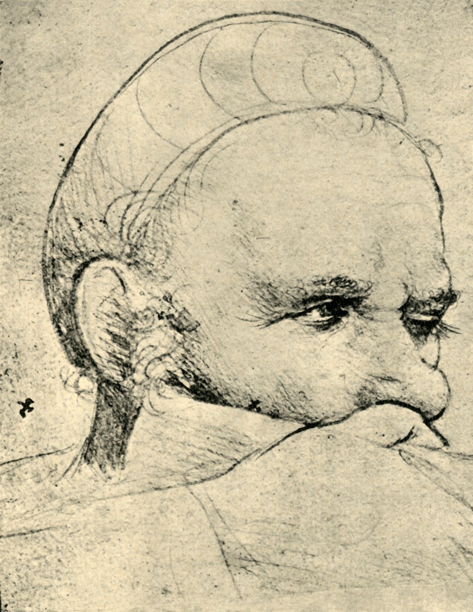 1514-1515, 1943 को लक्ष्य लेने वाले एक क्रॉसबोमैन का सिर। द्वारा हंस होल्बिन द एल्डर
