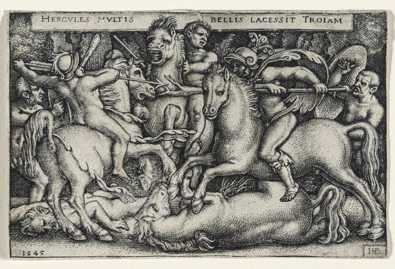 हरक्यूलस ट्रोजन के खिलाफ लड़ाई, 1545 (रखी कागज पर उत्कीर्णन) द्वारा हंस सेबाल्ड बेहम