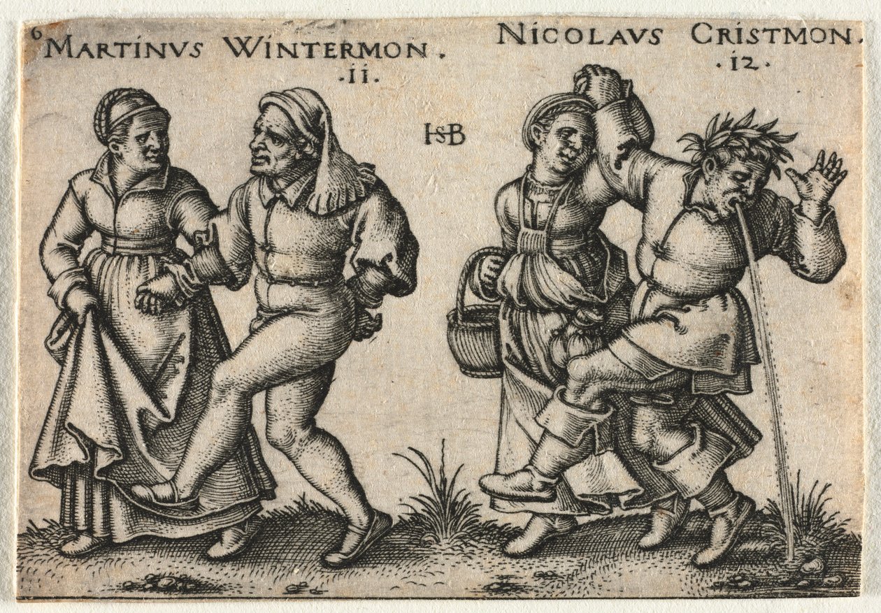 किसान विवाह या बारह महीने: 11-मार्टिनस विंटरमोन 12-निकोलस क्रिस्टोन, 1546। द्वारा हंस सेबाल्ड बेहम