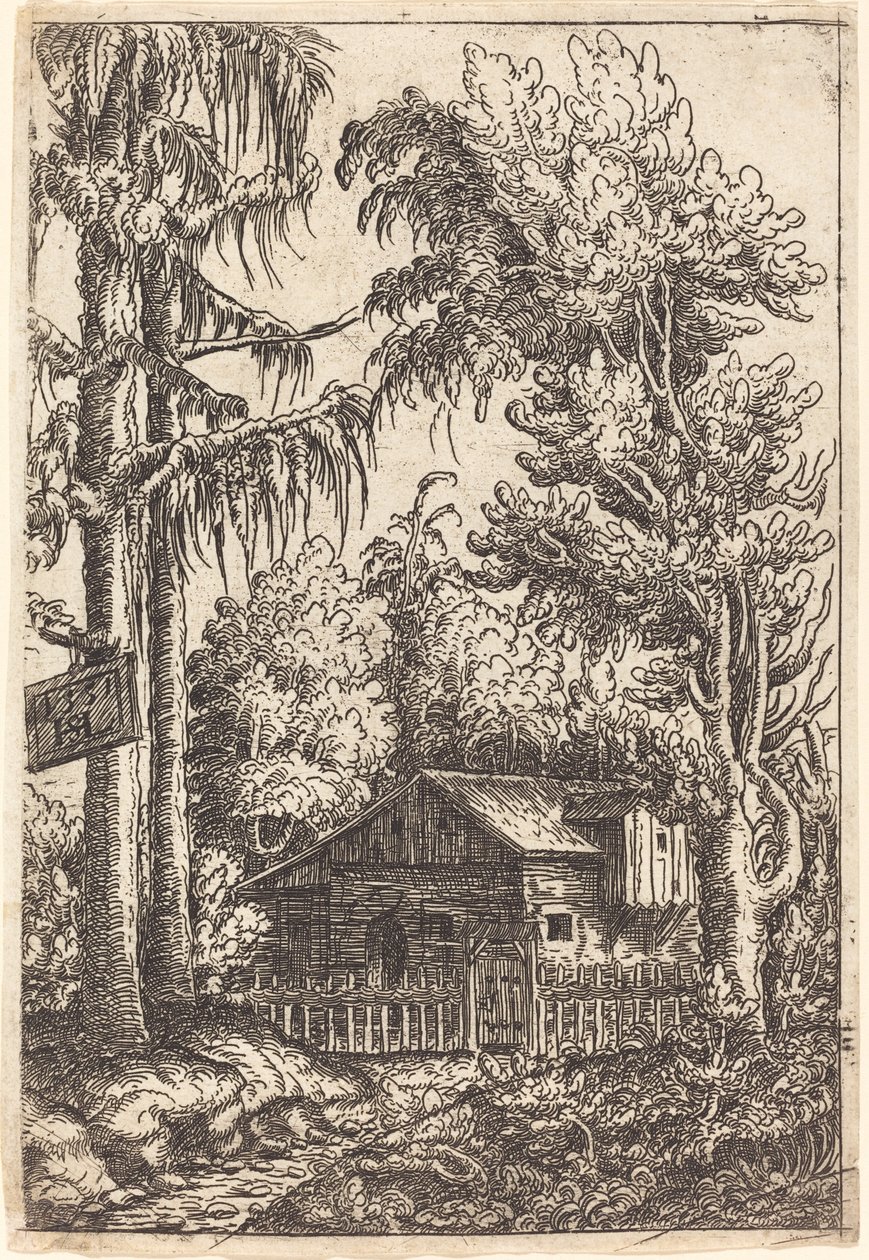 एक किसान की झोपड़ी के दृश्य के साथ लैंडस्केप, 1551। द्वारा हंस सेबल लौटेन्सैक
