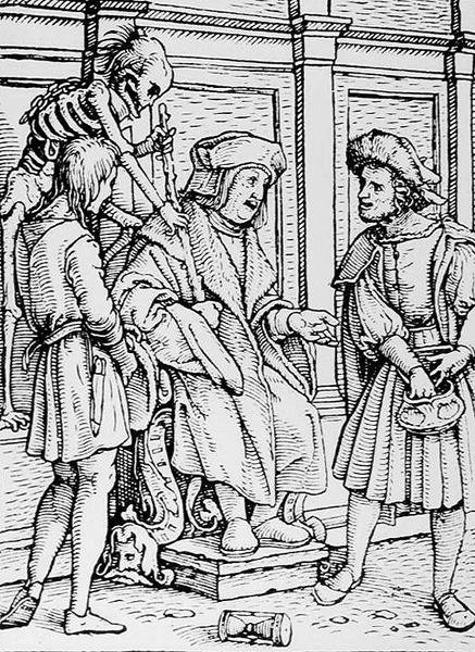 डेस एंड द जज, द डांस ऑफ़ डेथ से, उत्कीर्ण हैस लुट्ज़ेलबर्गर ने, c.1538 द्वारा होल्बिन द यंगर के बाद हंस