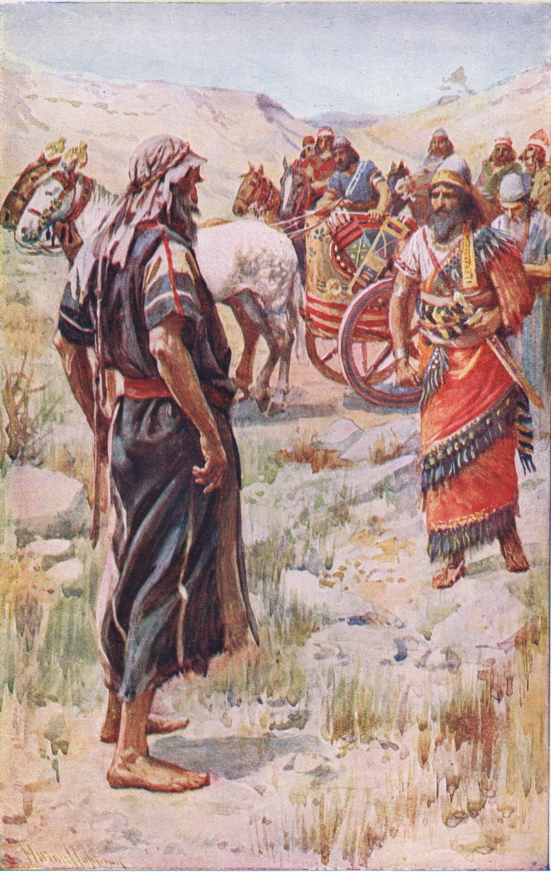 एलियाह और अहाब, द पिक्चर दैट टीच द क्राउन सीरीज़, 1920 से चित्रण द्वारा हेरोल्ड मैथुन