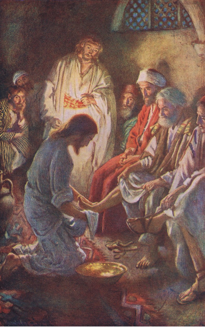 शिष्यों के पैर धोना, हेरोल्ड कोपिंग पिक्चर्स से चित्रण: द क्राउन सीरीज़, c.1920s द्वारा हेरोल्ड मैथुन