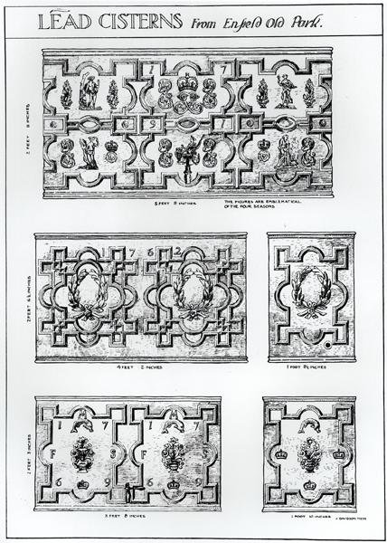 एनफील्ड ओल्ड पार्क से लीड सिस्टर्न, c.1900 (उत्कीर्णन) (b/w फोटो) द्वारा हैरी इनिगो ट्रिग्स