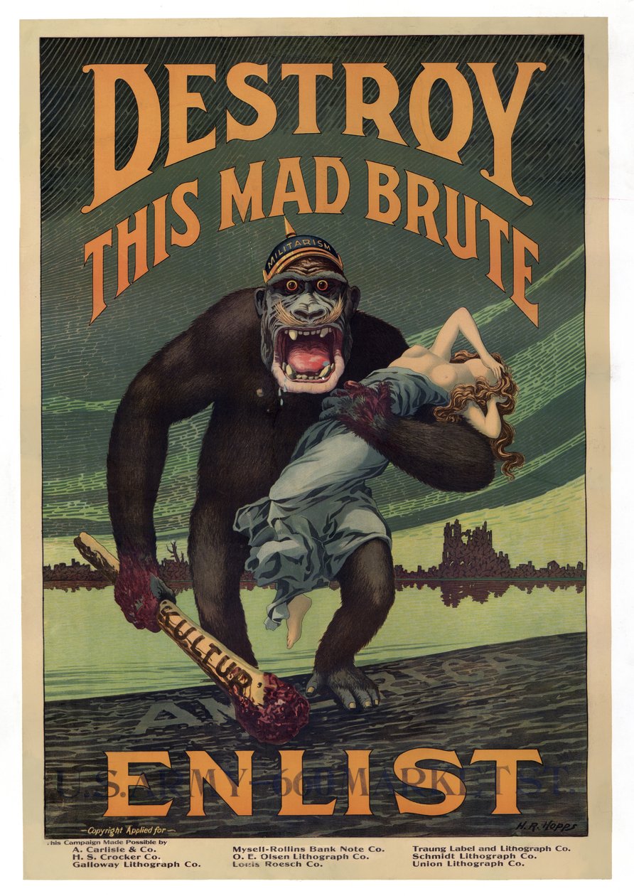 भर्ती अभियान "इस पागल जानवर को नष्ट - Enlist", पब। 1917 द्वारा हैरी आर। हॉप्स