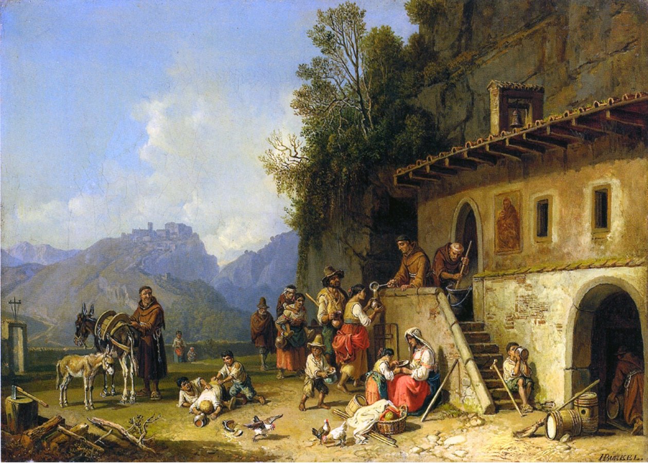 भिक्षुओं को खाना खिलाते हुए, इटली, 1864-65 द्वारा हेनरिक बर्केल