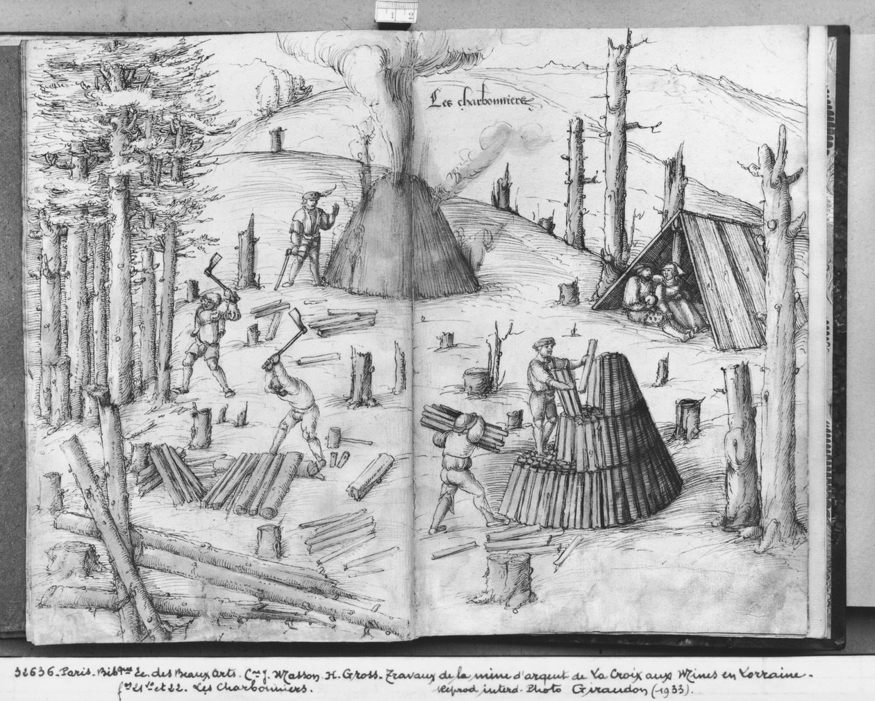 La Croix-aux-Mines, Lorraine, fol.21v की चांदी की खान और 22r, कोयला, c.1530 (कागज पर पेन und स्याही und wc) द्वारा हेनरिक ग्रॉस या ग्रॉफ़