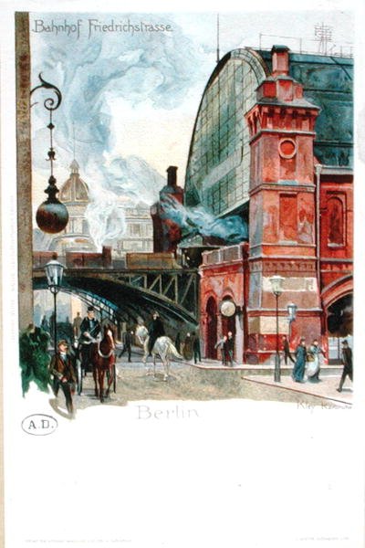 फ्रेडरिकस्ट्रैस, बर्लिन में रेलवे स्टेशन, c.1900 (कलर लिथो) द्वारा हेनरिक केली