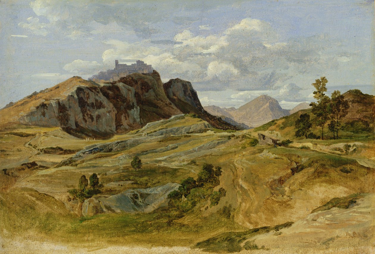 1822 में Civitella में लैंडस्केप, कार्डबोर्ड पर कागज पर तेल द्वारा हेनरिक रेनहोल्ड
