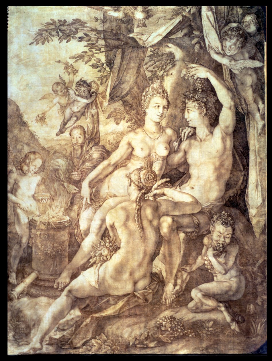 Bacchus, Venus and Ceres, c.1606 (पेन और ब्राउन इंक) द्वारा हेंड्रिक गोल्ट्जियस