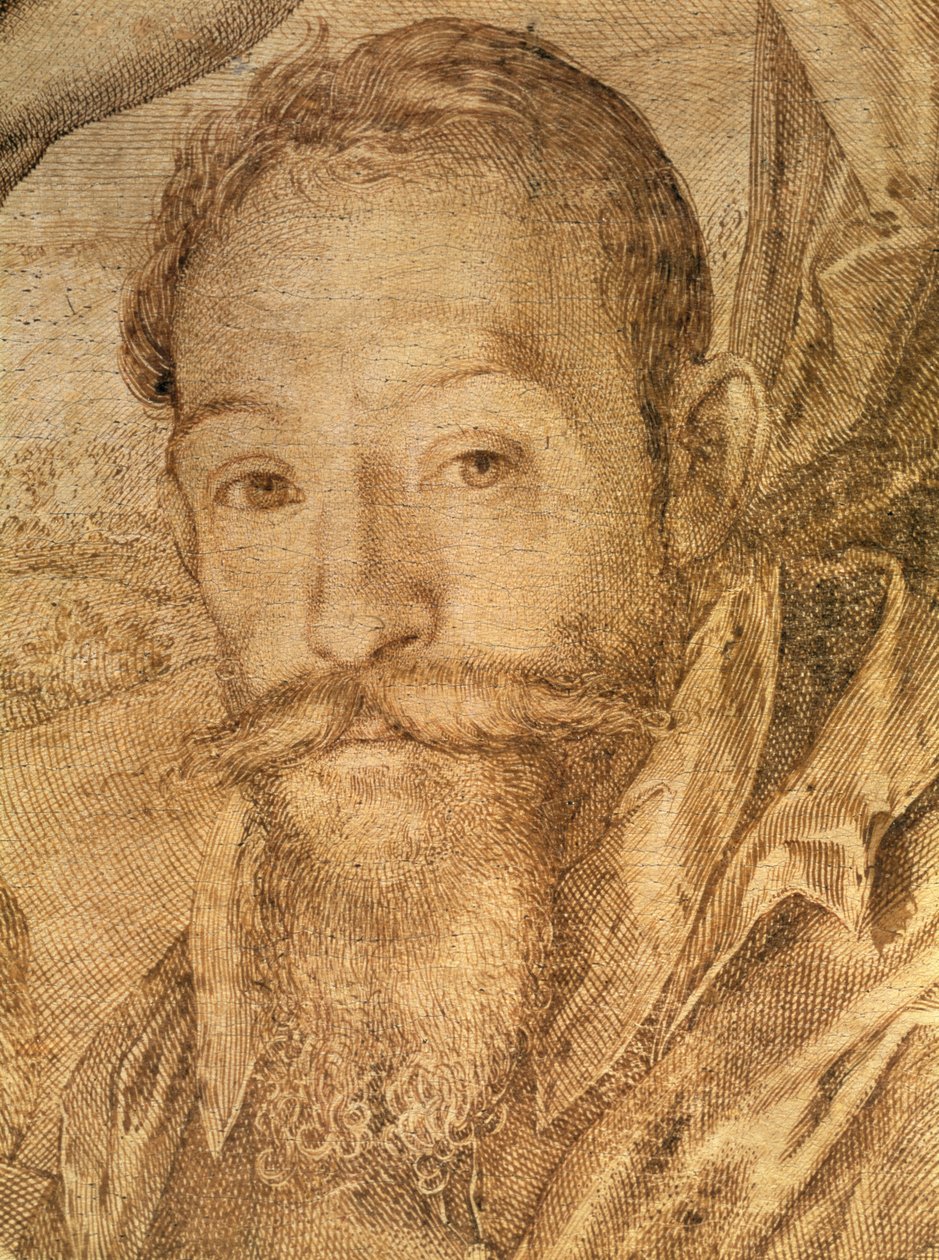 सेल्फ पोर्ट्रेट, बाकुस, वीनस और सेरेस से विस्तार, c.1606 (कलम और भूरे रंग की स्याही) (देखें 73740) द्वारा हेंड्रिक गोल्ट्जियस
