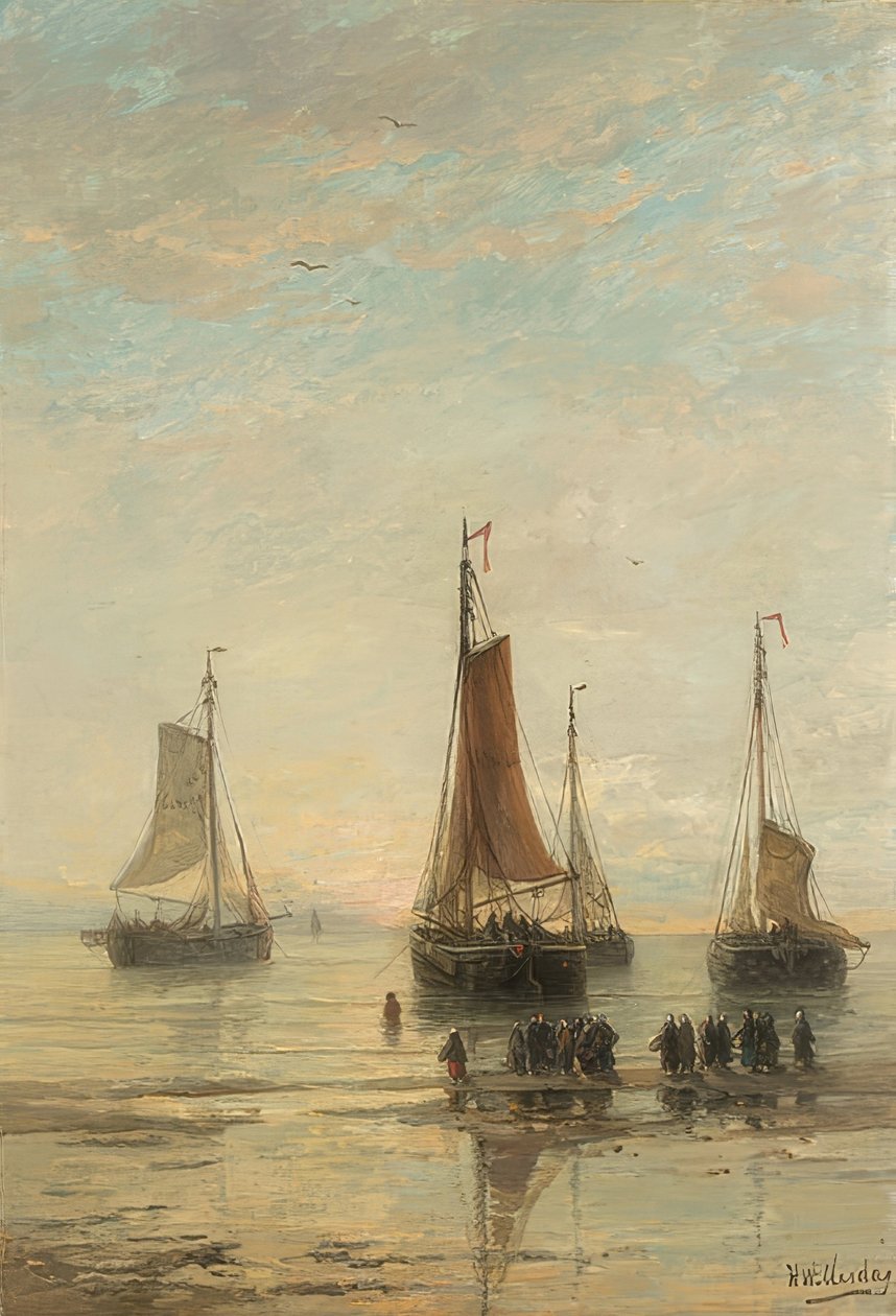 लंगर में जहाज, Scheveningen। 1860-1889 द्वारा हेंड्रिक विलेम मेसडैग