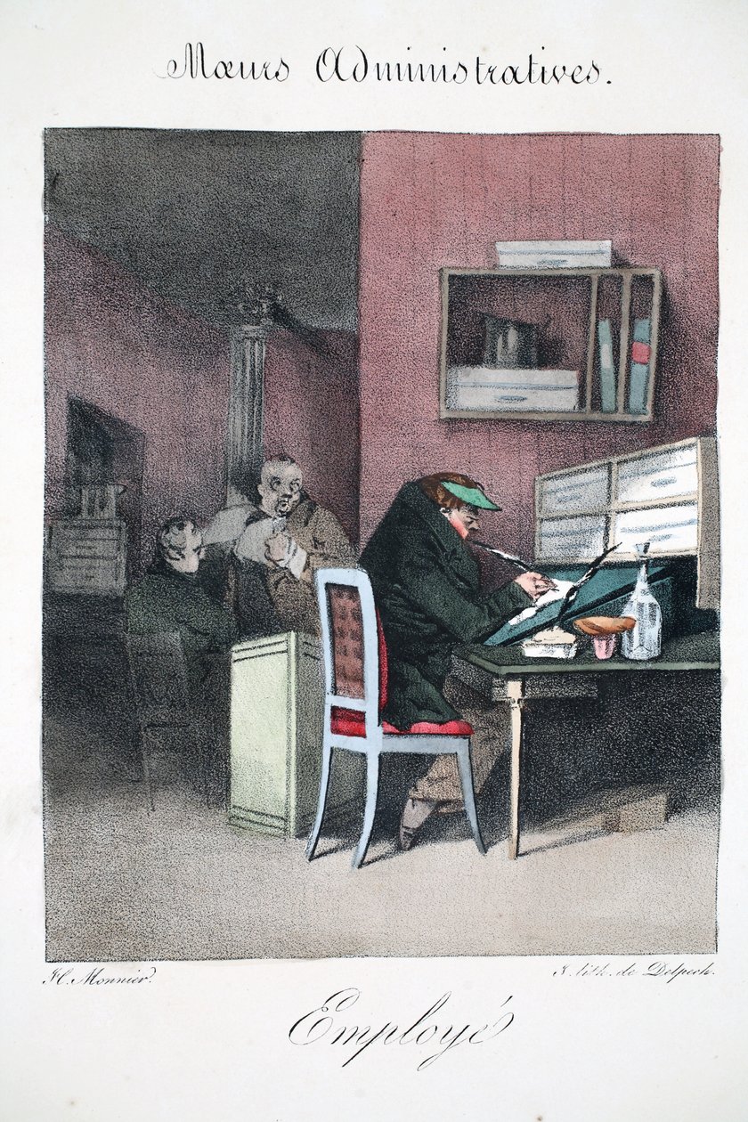 कर्मचारी, हेनरी मोननियर द्वारा &39;एडमिनिस्ट्रेटिव मोर्स, ड्रोन फ्रॉम नेचर&39; का चित्रण, डेलपेच, पब द्वारा लिखित। पेरिस, c.1828 (हाथ के रंग वाले लिथो) द्वारा हेनरी बोनावेंट मुन्नियर