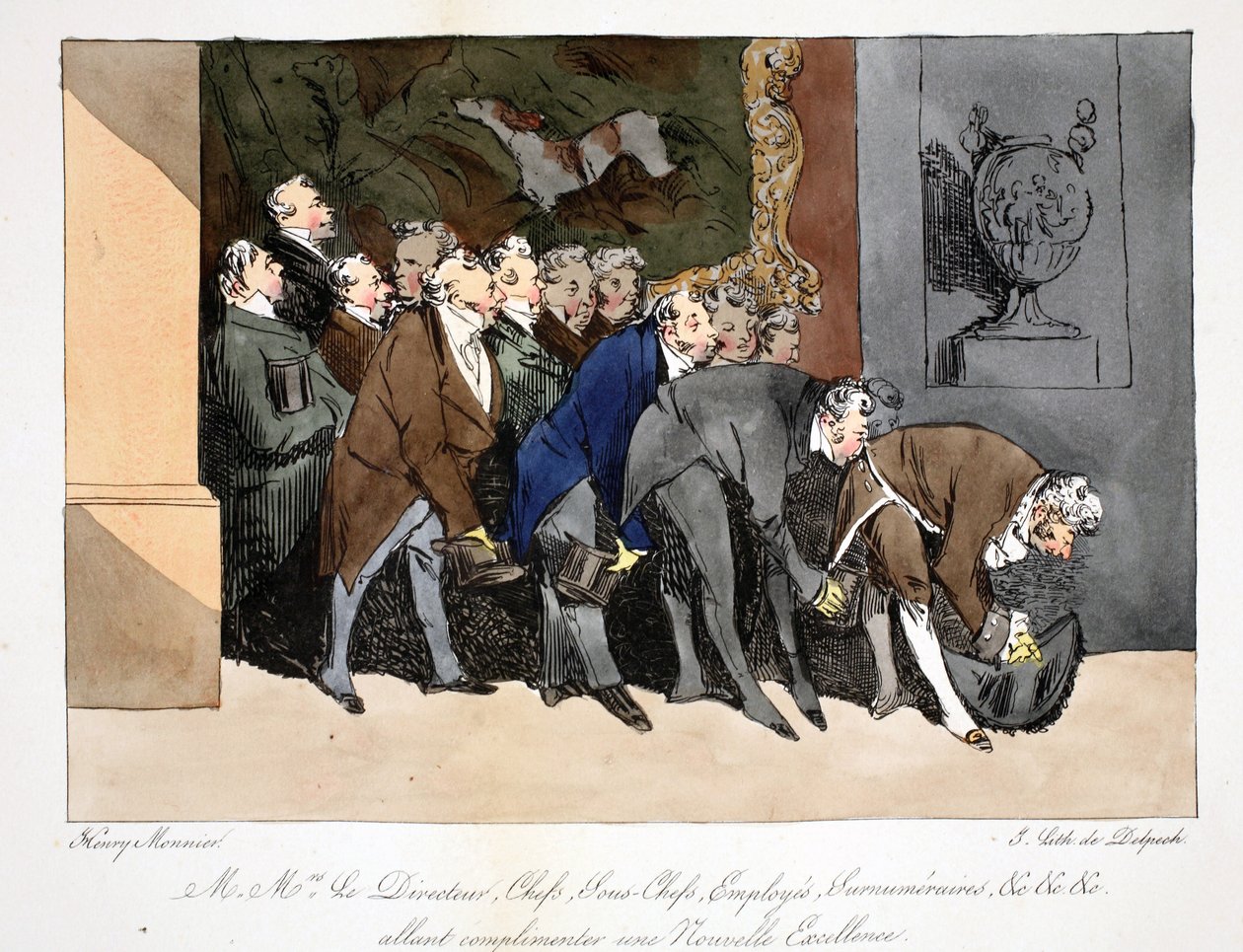 निदेशक, प्रमुख, उप प्रमुख, कर्मचारी, पर्यवेक्षक आदि। हेनरी मोननियर, लिथो द्वारा एक नई उत्कृष्टता की प्रशंसा करने के लिए जा रहा है, &39;एडमिनिस्ट्रेटिव मोर्स, ड्रॉ फ्रॉम नेचर&39; द्वारा हेनरी बोनावेंट मुन्नियर