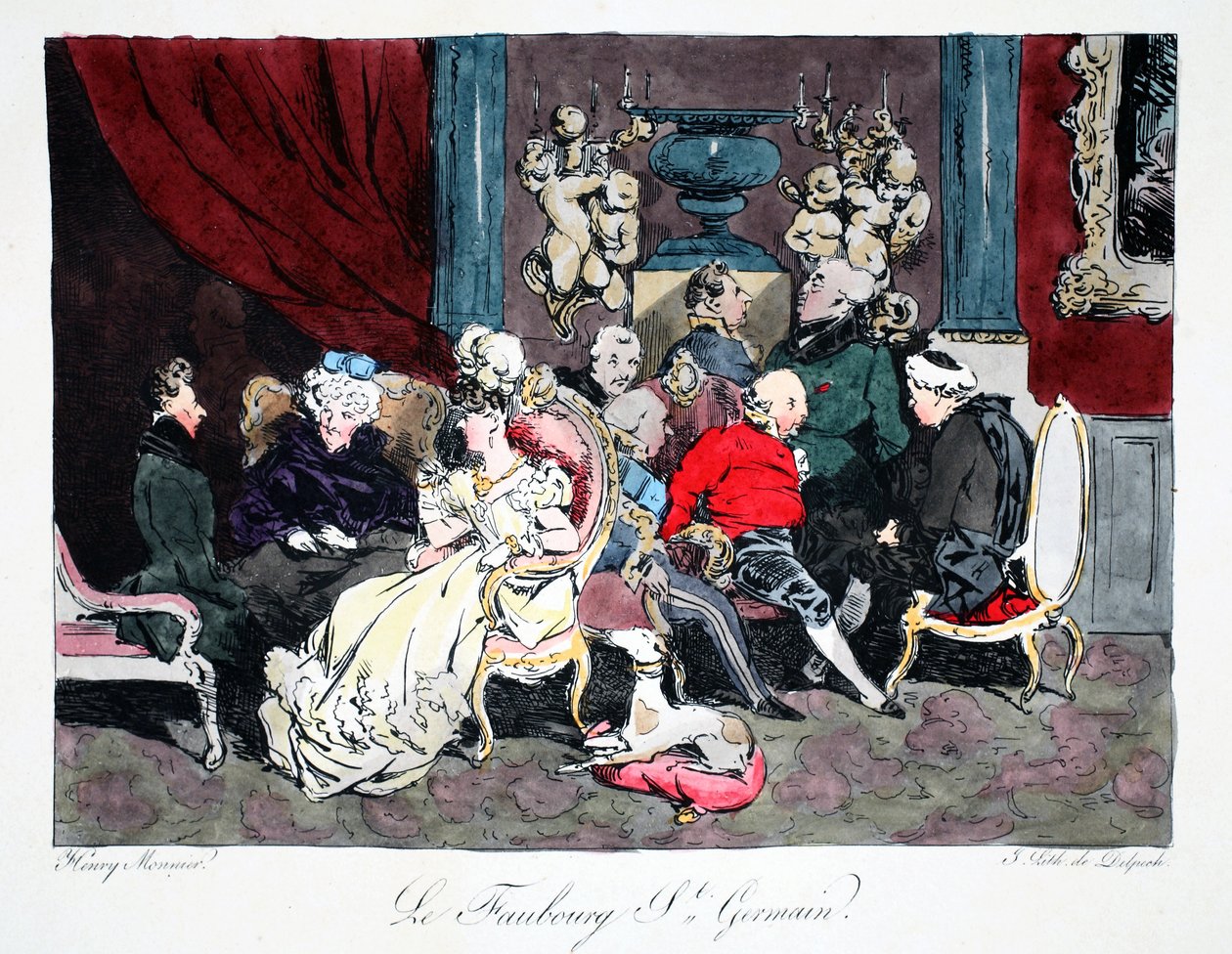 ले फौबबर्ग सेंट जर्मेन, एफएस डेलपेच, पब द्वारा लिथोग्राफ द्वारा हेनरी मोननियर द्वारा &39;सिक्स क्वार्टरियर्स डे पेरिस&39; से चित्रण। पेरिस, c.1828 (हाथ के रंग वाले लिथो) द्वारा हेनरी बोनावेंट मुन्नियर