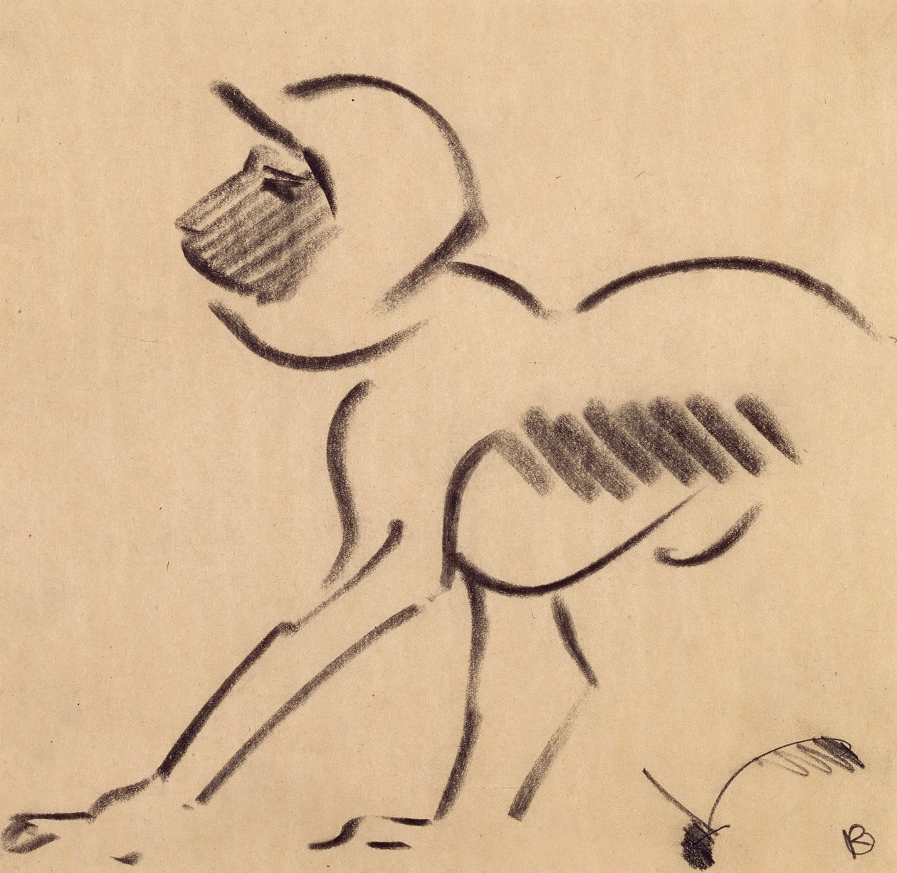 क्राउचिंग मंकी, c.1912-13 (ग्रे वॉव पेपर पर काला कोयला) द्वारा हेनरी गौडियर ब्रज़ेस्का
