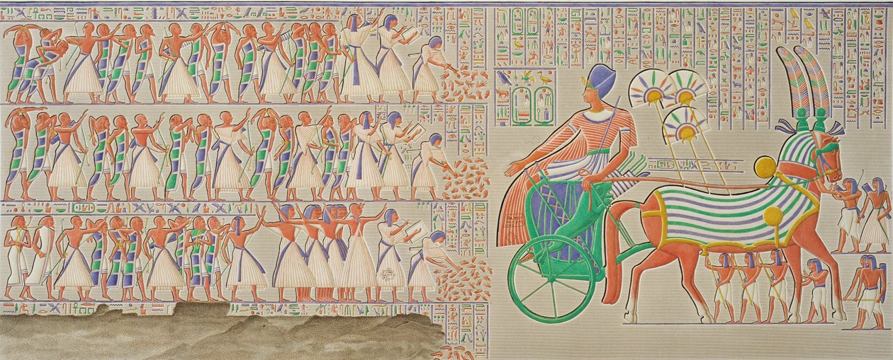 मेदनीत-अबू में बास-राहत, द किंग्स ऑफ द थेब्स, खंड I, प्लेट 12, &39;डेसप्ले ऑफ मिस्त्र&39; से, एडमंड्स फ्रेंकोइस जोमार्ड द्वारा, एंटोनी फेलिप्पो द्वारा उत्कीर्ण (1767-p.1830), 1809-1 प्रकाशित द्वारा पियरे जोसेफ रेडाउट