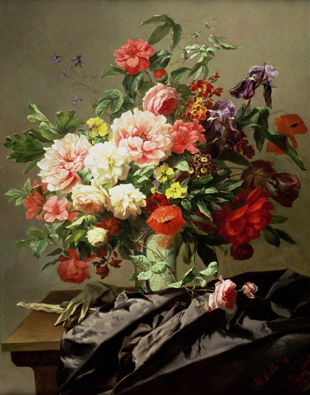 Peonies, Poppies और गुलाब, 1849 द्वारा हेनरी रोबे