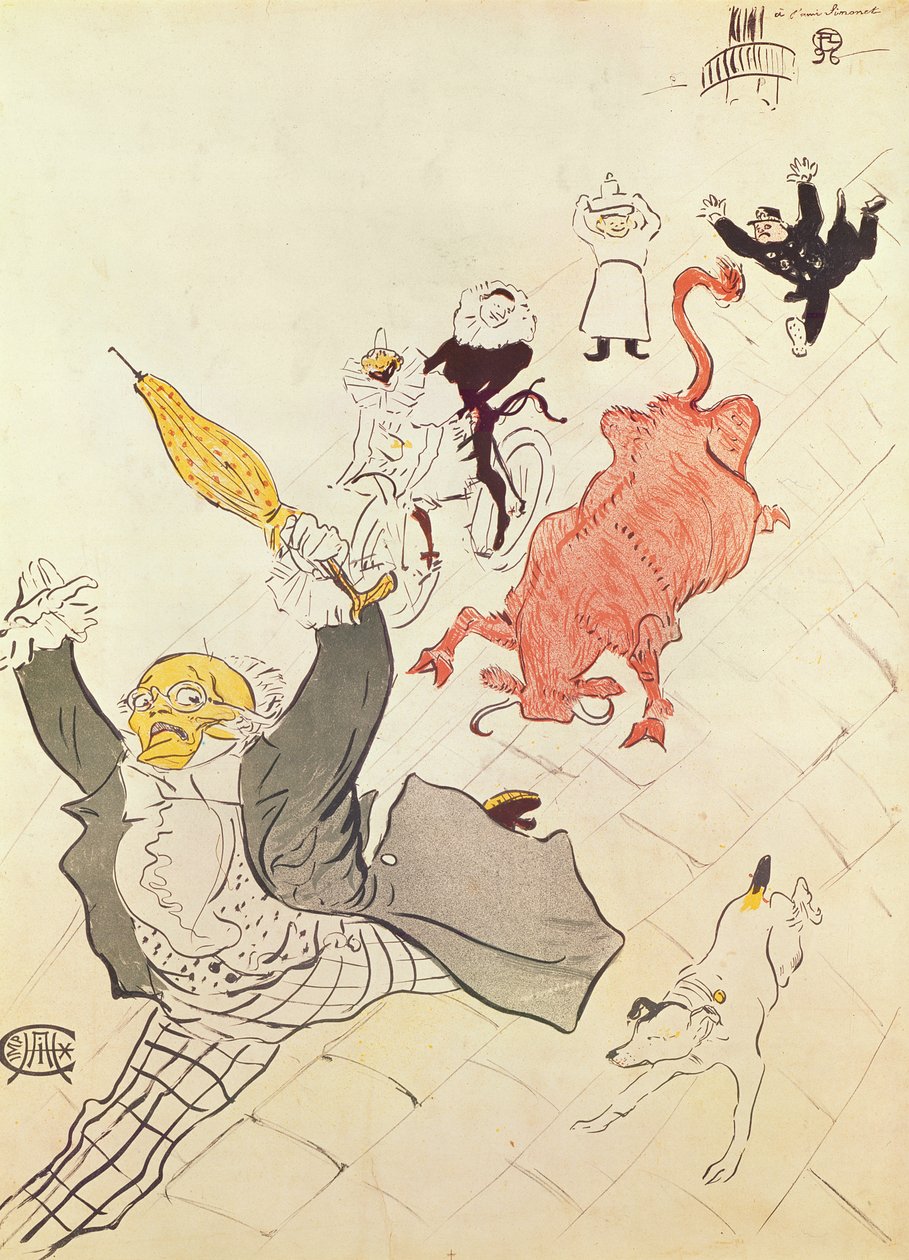 क्रोधित गाय (कलाकार के दोस्त साइमन को समर्पित पोस्टर), 1896 (रंग लिथोग्राफ) द्वारा हेनरी डे टूलूस लॉटरेक