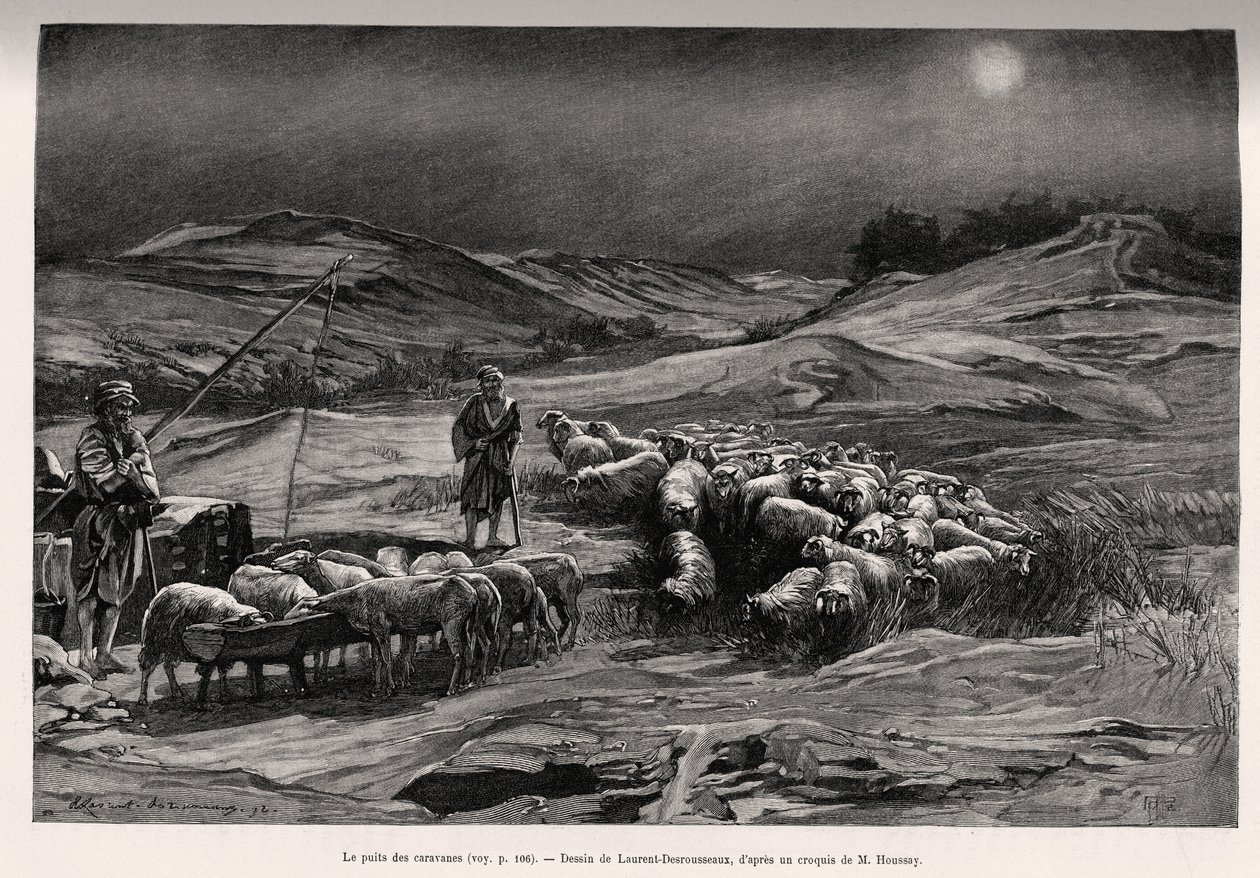 ट्रेलर अच्छी तरह से। एडौर्ड चार्टन (1807-1891), हैचेट, पेरिस द्वारा निर्देशित ले टूर डू मोंडे 1892 में, 1885 में सी.बाबिन और एफ.हौसे द्वारा कहानी "ए ट्रैवर्स ला पर्स मेरिडियोनल"" को चित्रित करने के लिए लॉरेंट डेसरौसेओ द्वारा उत्कीर्ण। द्वारा हेनरी अल्फोंस लुइस लॉरेंट डेसोरसुक्सो