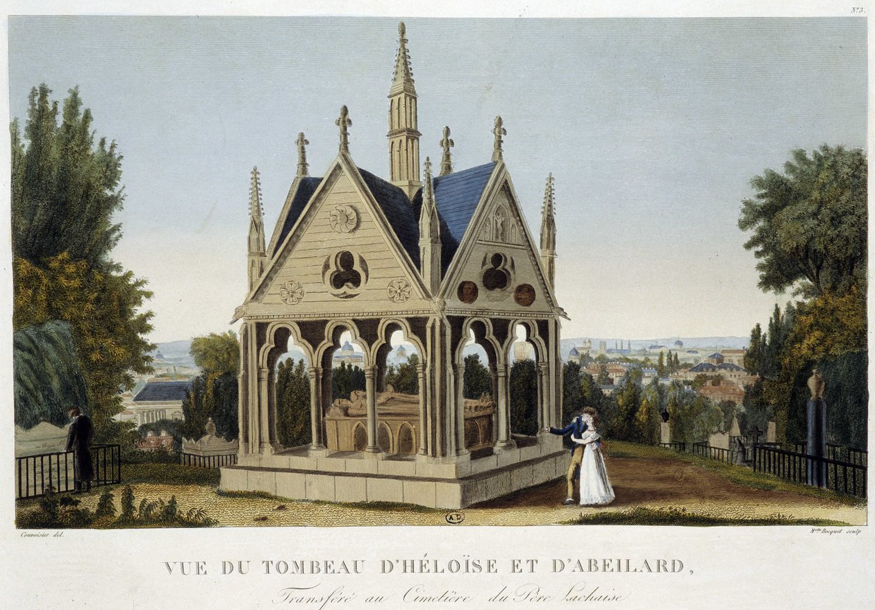 Père Lachaise, ca में हेलोइस और एबेलार्ड का मकबरा। 1820 - कौरवोइसियर द्वारा "" पेरिस के दृश्य "" में द्वारा हेनरी कौरवोइज़ियर-वोइसिन