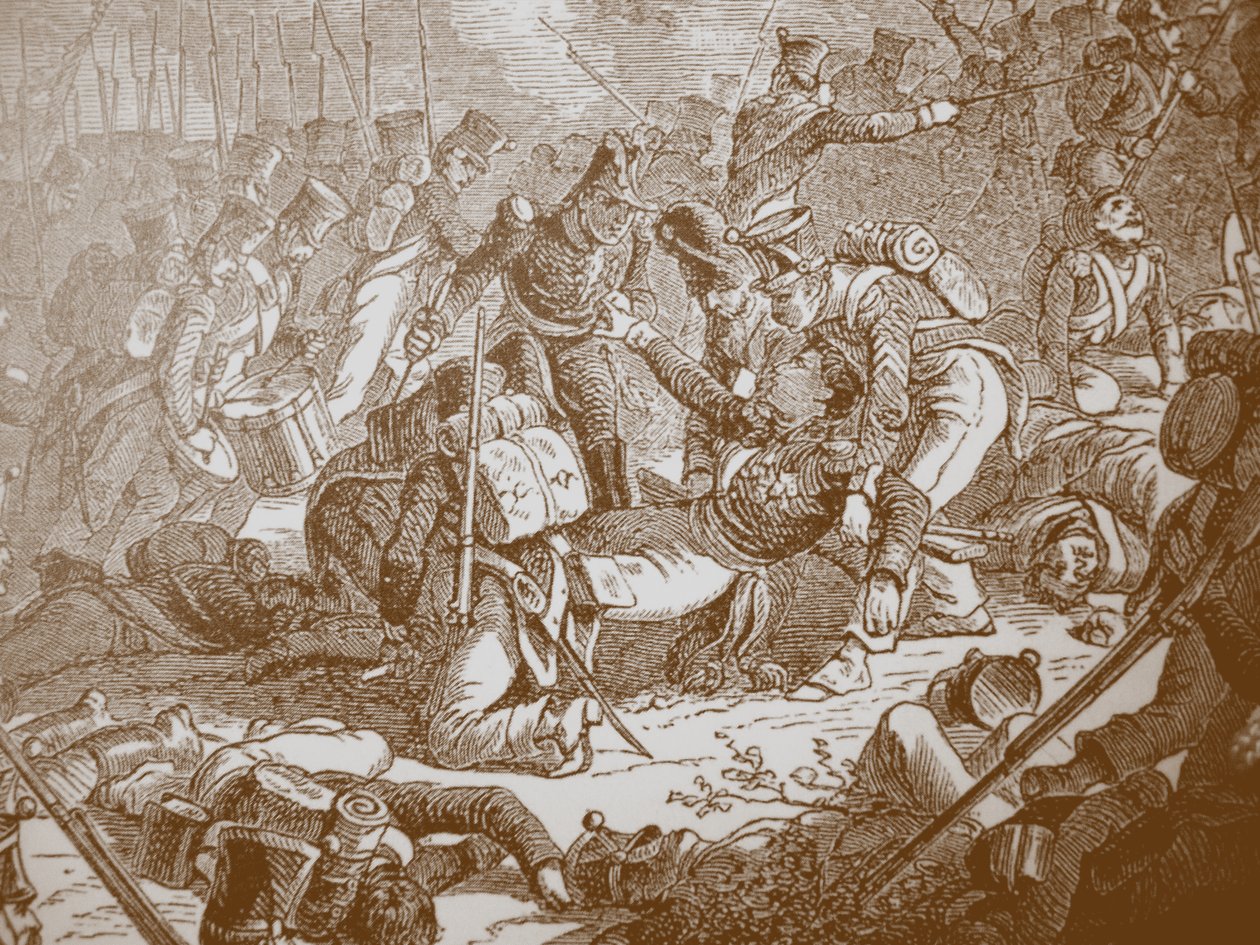 1830 के दशक में वलुटिनो की लड़ाई में जनरल गुदिन की मौत द्वारा हेनरी फेलिक्स इमैनुएल फिलिपोटॉक्स