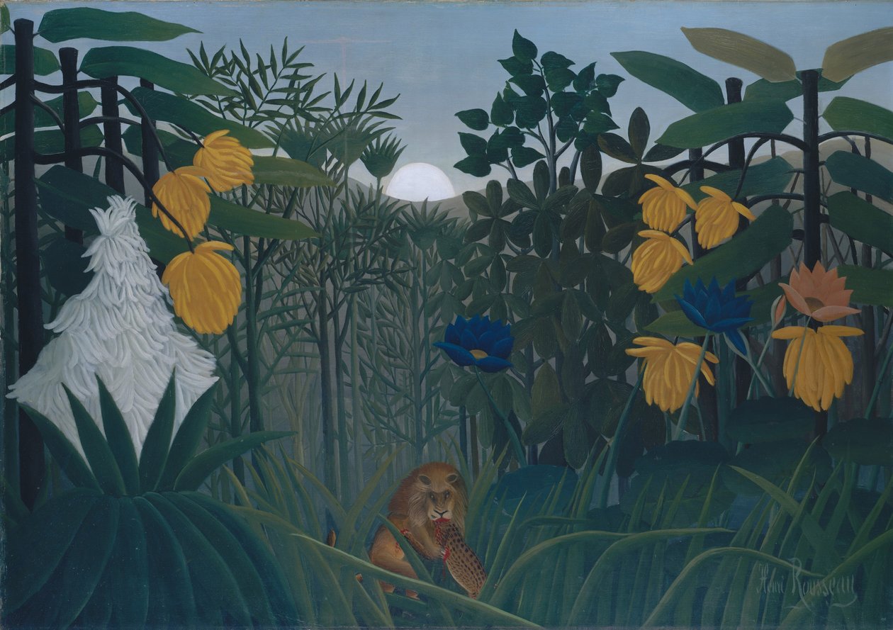 द रिपॉस्ट ऑफ द लायन, c.1907 (तेल कैनवास पर) द्वारा हेनरी जेएफ रूसो