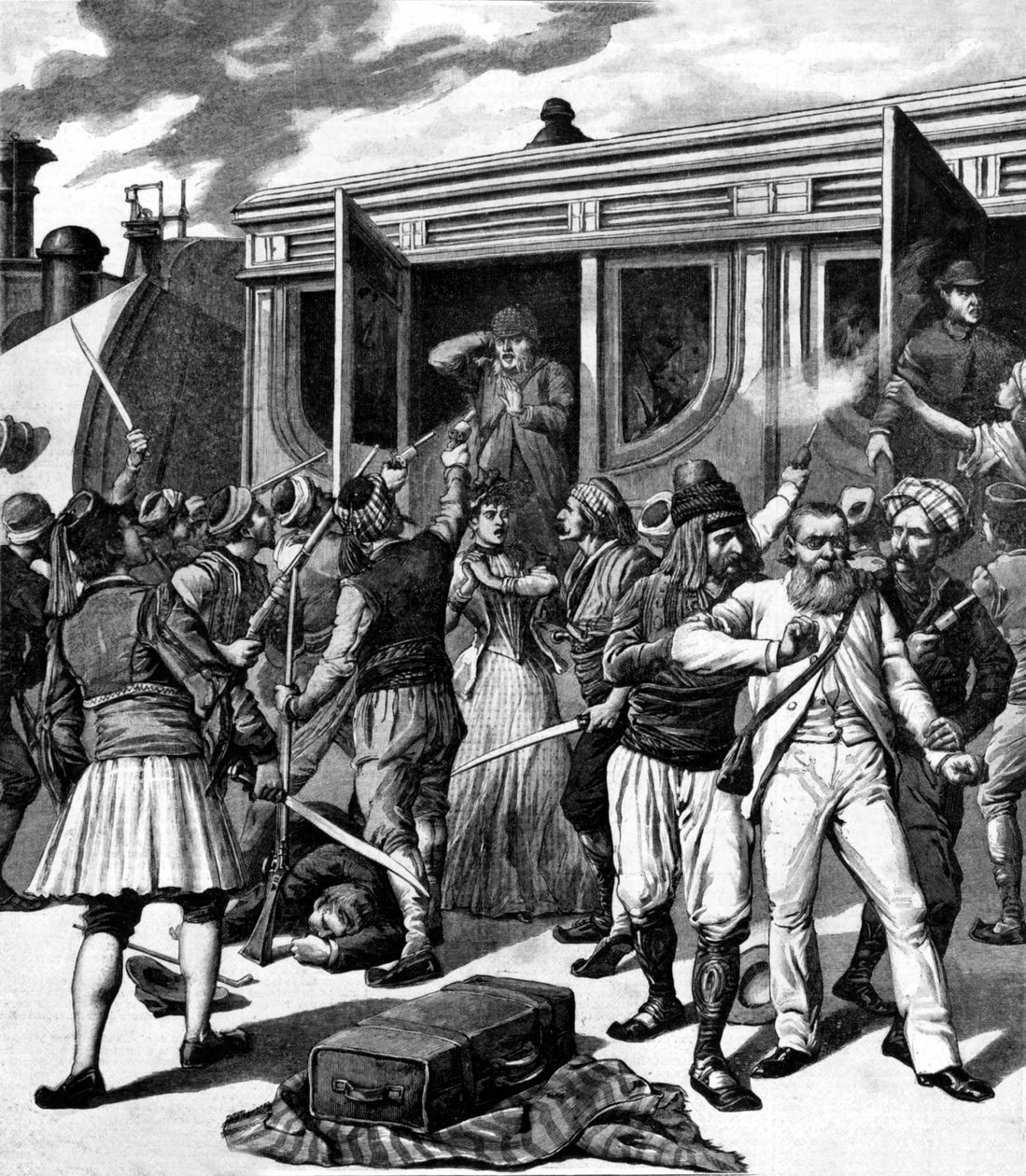 द बैंडिट्स इन द ओरिएंट: अरेस्ट ऑन ए ट्रेन, ले पेटिट जर्नल से, 20 जून 1891 द्वारा हेनरी मेयर